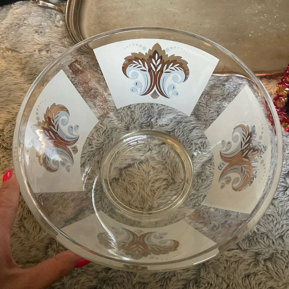 Vintage large glass bowl with small bowl hanger - Picture 1 of 15